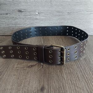 Brown Three Row Grommets Belt - Faux Leather - M/L